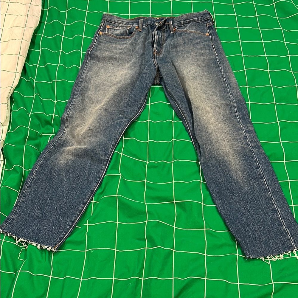 Levi's Blue Straight Leg Jeans with Raw Hem